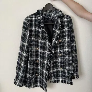 테일러드 자켓 블랙 화이트 체크 무늬