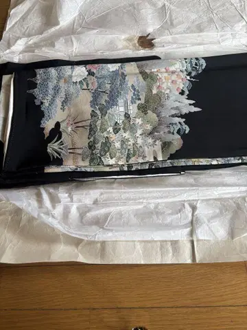 검정 전통 예복 기모노 5개 문양 (가문)
