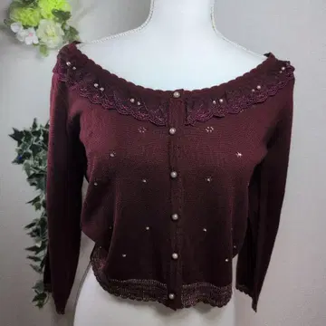 [새상품급] axes femme 큐빅 프릴 라메 믹스 가디건 빨간색