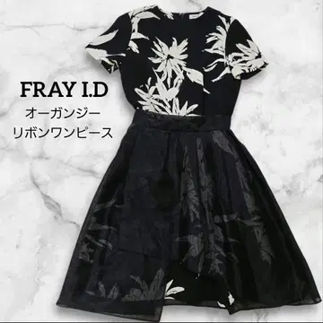 새상품급 FRAY I.D 오간자 리본 원피스 꽃무늬 블랙