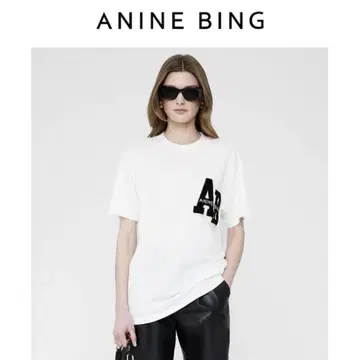 ANNE BANG 자수 로고 화이트 T셔츠