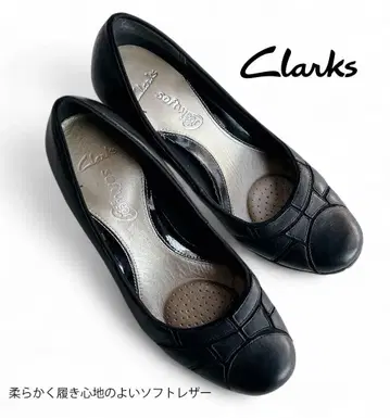 새상품급 클락스Clarks 천연 가죽 고쿠션 펌프스 블랙 23.5cm