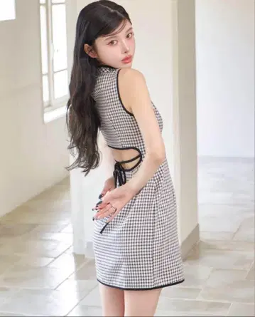 Darich 다리치 허리 오픈 체크 미니 원피스 FREE