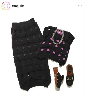코클 COQULE 썸머 니트 스커트 / 홀 디자인 블랙 롱 스커트