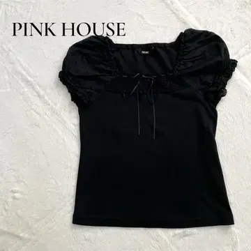 PINK HOUSE 레이스 절개 퍼프 슬리브 반팔 티셔츠 M 블랙