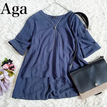 [ 새상품급 ] Aga 아가 밑단 훌 5부 소매 블라우스 야마다야 일본제