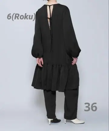 6(Roku) 새틴 볼륨 원피스 백리본 디자인 블랙 36