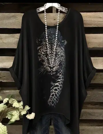 레오파드 프린트 블랙 튜닉 1XL