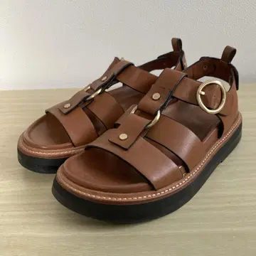 ZARA 브라운 가죽 스트랩 샌들 통굽