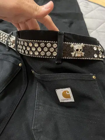 스터드 벨트 해골 스톤 장식 블랙 벨트