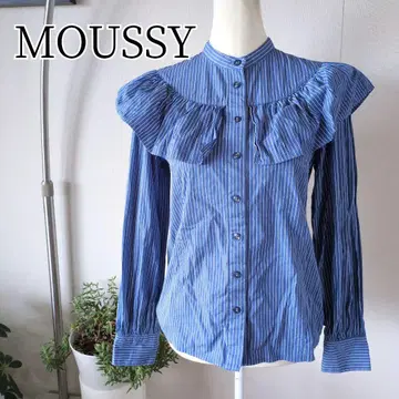 MOUSSY 마우지 라운드 프릴 코튼 블라우스 스트라이프 탄탄한 질감