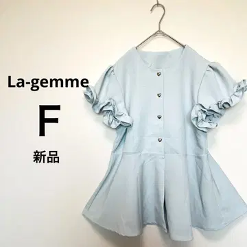새상품 La-gemme 라젬 F 셔츠 스카이블루 프릴 퍼프 슬리브 하트
