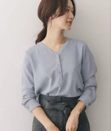 어반 리서치 도어스 헨리넥 블라우스 긴팔 셔츠 [더스티 블루]