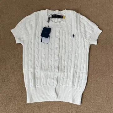 POLO RALPH LAUREN 화이트 반팔 버튼 다운 스웨터 S