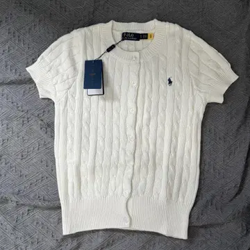 POLO RALPH LAUREN 화이트 반팔 버튼 다운 스웨터 M