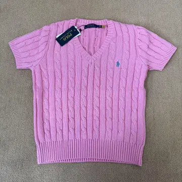 POLO RALPH LAUREN 핑크 반팔 V넥 스웨터 S