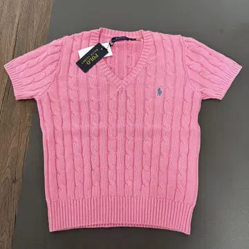 POLO RALPH LAUREN 핑크 반팔 V넥 스웨터 M