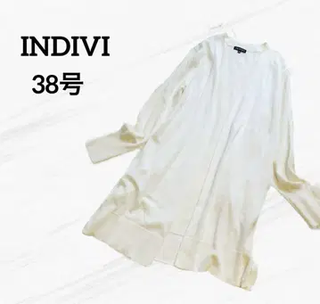 INDIVI [ 롱 가디건 ] 긴팔 화이트 심플 포켓 울 100%