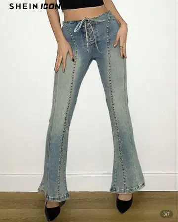 SHEIN 레이스업 부츠컷 데님 스터드 XS 미사용 새상품!