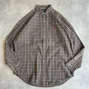 랄프 로렌 체크 셔츠 구제 포니 자수 그레이 블랙 L 13984