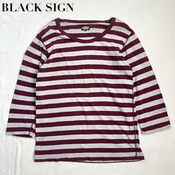BLACK SIGN 블랙 사인 보더 7부 소매 티셔츠 40 사이즈