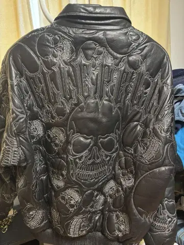 pellepelle 스컬 자수 가죽 자켓 48