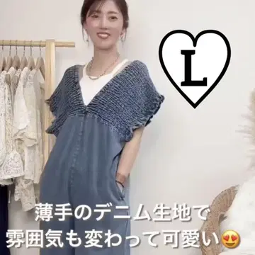 새상품 시마무라 셔링 원피스 L 사이즈 데님 블루