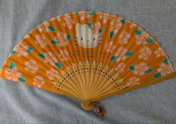 카오하나 헬로키티 꽃무늬 부채 오렌지 키티 참 포함