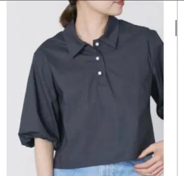 IENA 펄 버튼 풀오버 셔츠 네이비 벌룬 슬리브