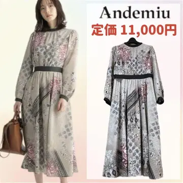 [컨디션 최상] Andemiu 롱 원피스 플레어 스카프 패턴