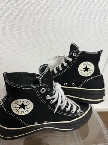 27.5cm 컨버스 올스타 리프티드 오버 테이프 블랙 통굽