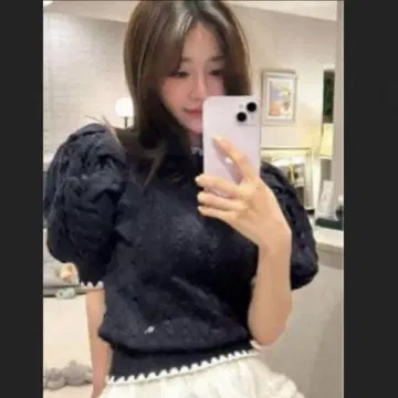 Bibiy 네이비 퍼프 슬리브 스웨터 F 사이즈