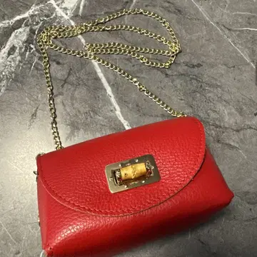VERA PELLE 체인 숄더백 천연 가죽 레드 이탈리아제