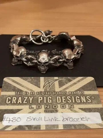 인증서 포함! CRAZY PIG 스컬 링크 팔찌 크레이지피그