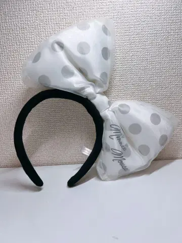 머리띠 미니 화이트 빅 리본 도트 디즈니