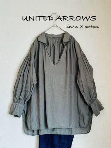 UNITED ARROWS 린넨 코튼 V넥 셔츠