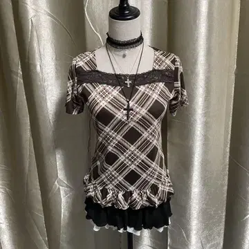체크 무늬 티셔츠 coquette 페어리 그런지 y2k 모리걸