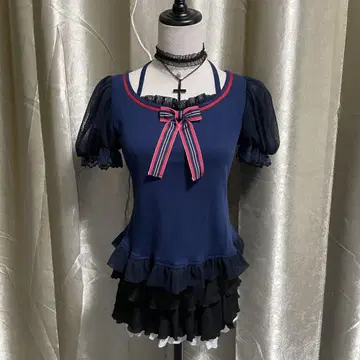 발레코어 coquette 티셔츠 일본제 리본 홀터넥