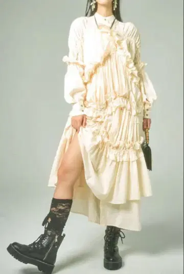 Ruffled shirring long dress lovekikiwoo