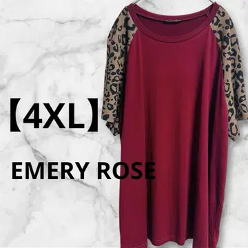 EMERY ROSE 버건디 레오파드 T셔츠 [ 4XL ] 넉넉한 스타일