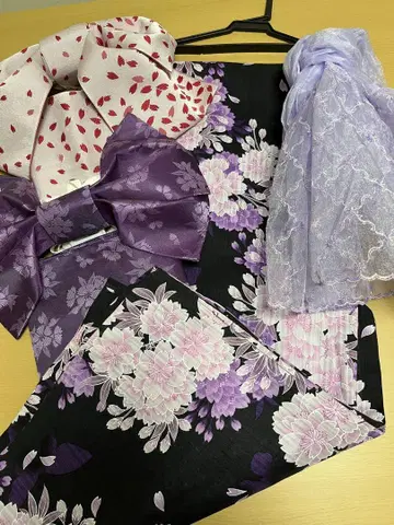 유카타 used 보라색 퍼플 오비와 레이스 장식 오비 세트