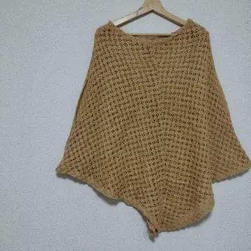 네트 짜임 가디건 스타일 상의 베이지 판초