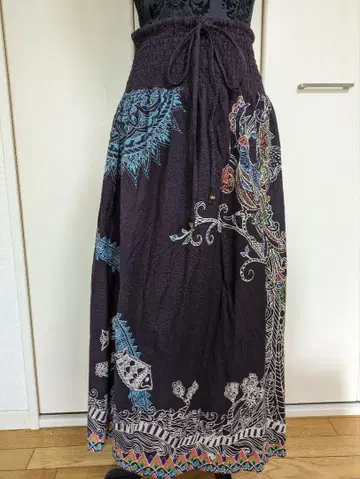보헤미안 패턴 플레어 롱 스커트