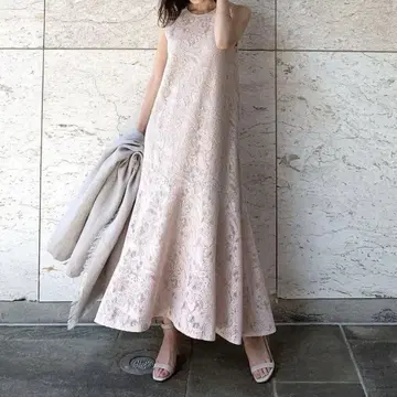CACHEC 레이스 언밸런스 헴 원피스
