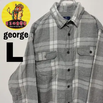 USA 구제 의류 george 플란넬 셔츠 L 그레이 화이트 체크