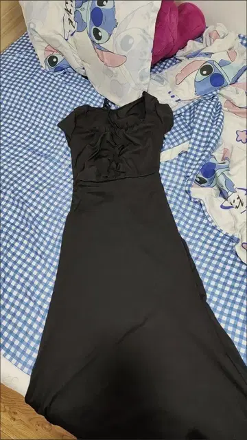 블랙 프릴 반팔 원피스