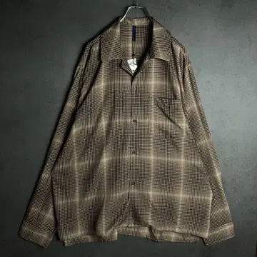 새상품 긴팔 셔츠 레이온 100% 오픈 카라 올 패턴 체크 브라운 2XL