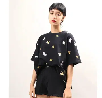 푸뉴즈 FUGU 도그 티셔츠 강아지 자수 빅 사이즈 블랙 사이즈 4