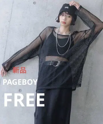 [새상품] PAGEBOY 라인 메쉬 풀오버 블랙 FREE