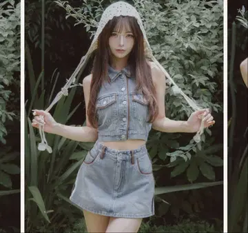 다리치 스웨이드 파이핑 데님 상의 데님 미니 스커트